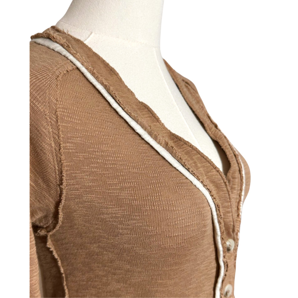 Free People Tan Brown Button-Up Ruffle Trim Cardigan - Picture 3 of 8